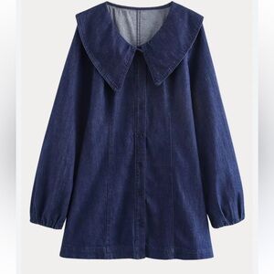 Zara Eli Peter Pan Collar Dark Blue Denim Mini Dress size L